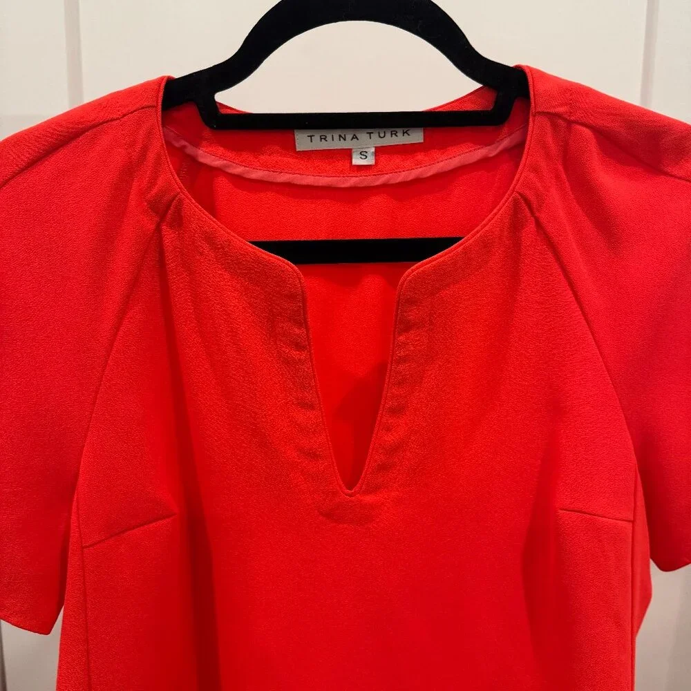 Trina Turk Neon Pink/Orange V-Neck Sleeve Blouse, Size S - Picture 2 of 4